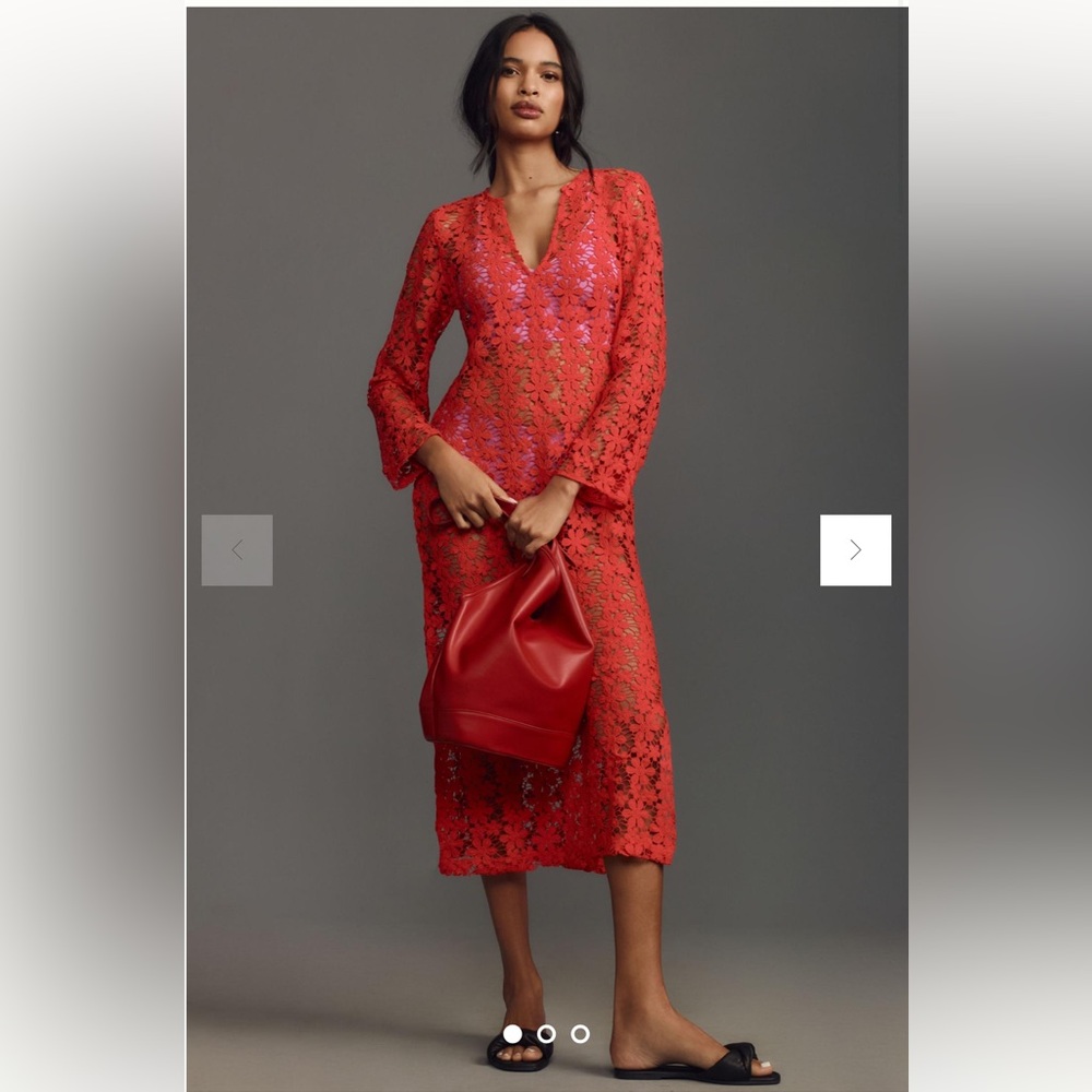 Anthropologie 3D Floral Kaftan Dress Red M/L – NWT
